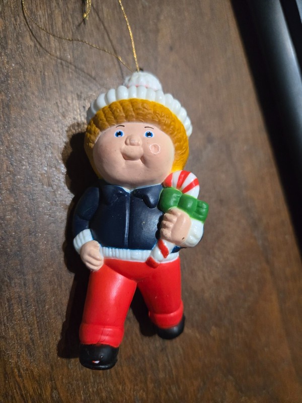 Cabbage Patch Kids Christmas Ornament Boy with Candy Cane Santa Hat Vintage 1984