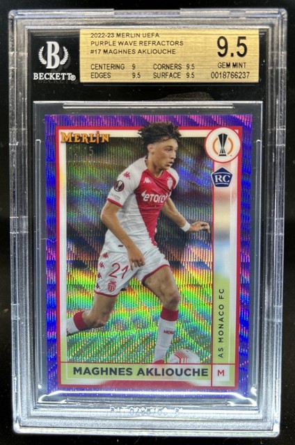 2022-23 Topps Merlin Chrome Maghnes Akliouche RC Purple Wave #/15 BGS 9.5
