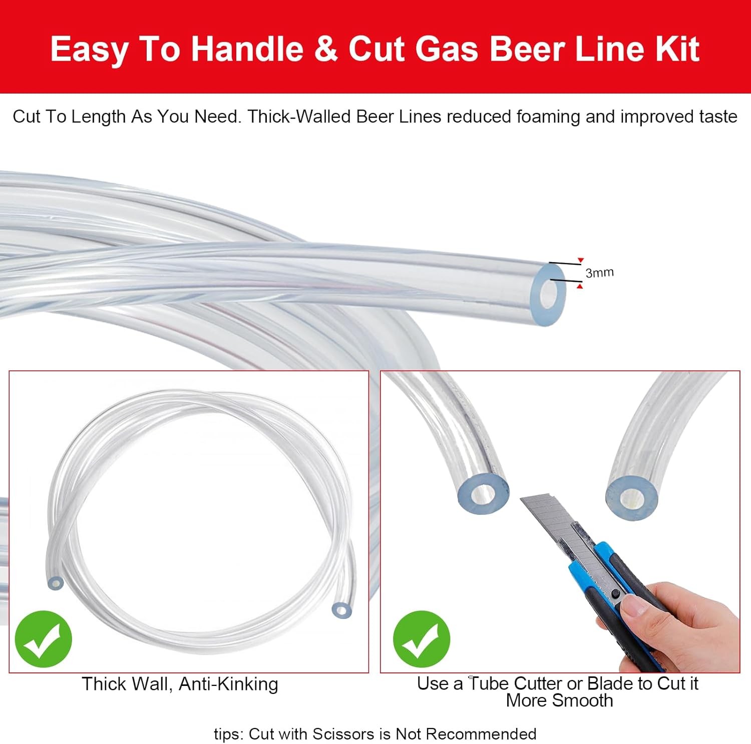 FERRODAY 10 FT 3/16 Beer Line Tubing & 5/16 CO2 Hose Kegerator Lines 10FT 