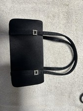 Vintage Cache Small Black Satin Evening Purse with Rhinestone Accent