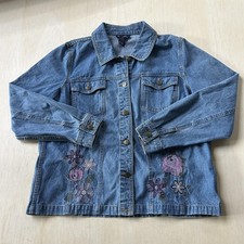 Vintage Denim Jacket Embroidered Floral Button Front Short Denim  Co. Womens L