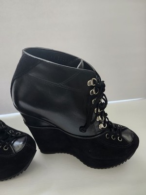 Yves Saint Laurent Ariane 90 Leather Lace Up Wedge Platform Ankle