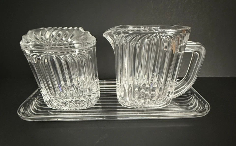 Villeroy & Boch Crystal Quadra Creamer, Sugar & Tray Set Art Deco Style Alemanha - Imagem 2 de 4