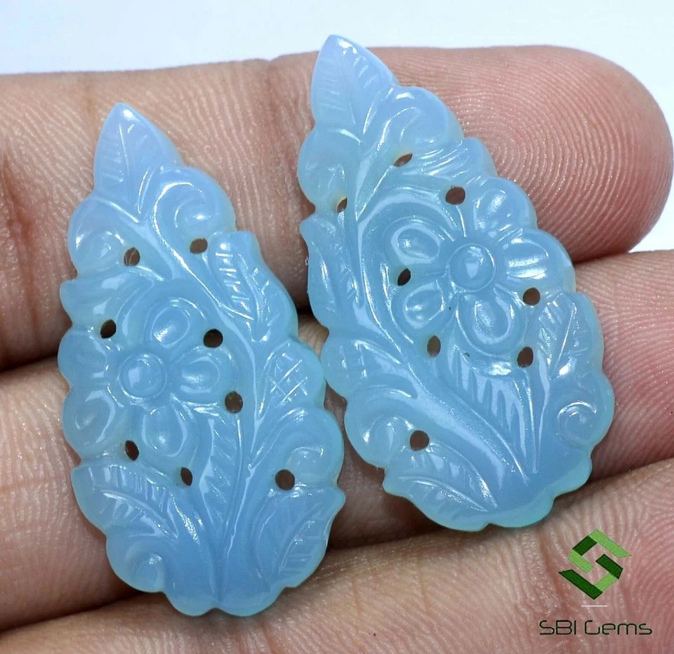 35x18 mm Natural Chalcedony Handmade Carving Pair 41.17 CTS Loose Gemstones - Image 4 of 4