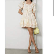 Ulla Johnson Naomi Puff Sleeve Cotton Ruffle Dress Size 12 cream white