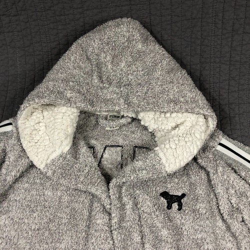 Victorias Secret Robe Women XS Gray Silver Metallic Fleece Sherpa Lined PINK - Picture 14 of 24