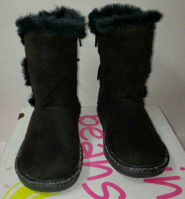 New 9t Girls Zip Up Jumping Beans Madelaine Black Silver Trim Boots Tie Back 
