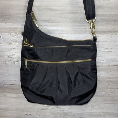 Travelon Anti-Theft Purse Signature Compartment Crossbody Bag Black Gold  Blue