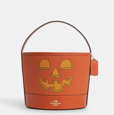 Coach Trick Or Treat Bucket In Signature Canvas With Halloween Pumpkin CN575 New