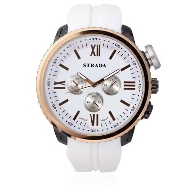 Strada Japanese Movement Steel Color false Button Dial Watch in White...