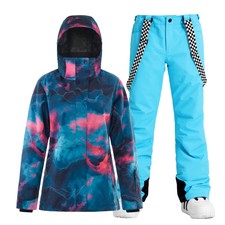 Women Ski Jacket And Pants Sets Snowsuit Snowboard Coat Outfits Warm Hooded W...
