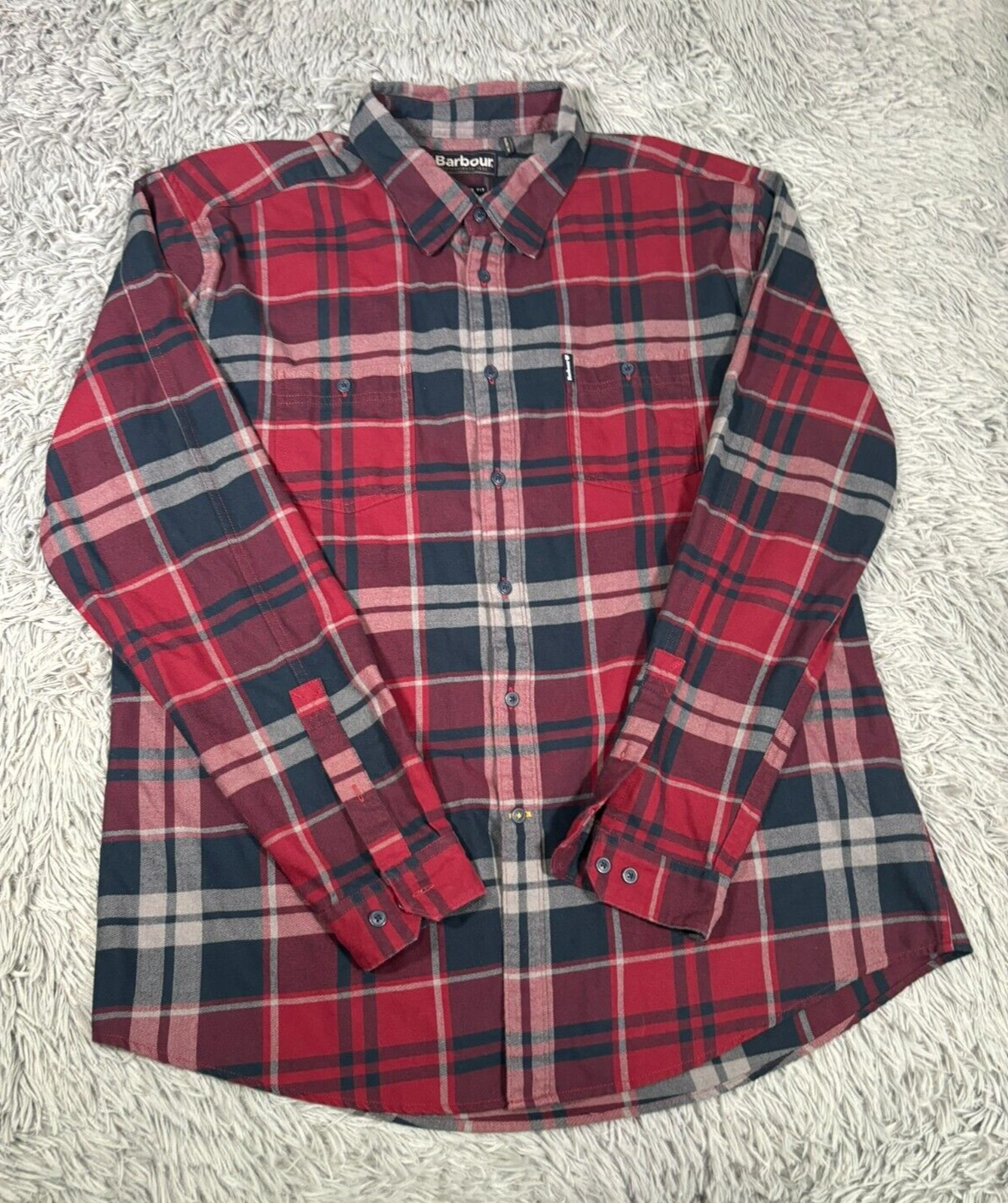 Barbour Flannel Shirt Mens XXL Red Tartan Plaid Tailored Fit Button Up-image