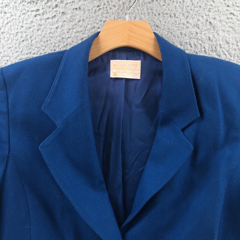Blazer Pendleton Para Hombre 12 Azul Sólido Lana Cuello Mangas Largas Botones Delanteros Foto 3 de 4