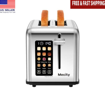 Stainless Steel 2 Slice Toaster Touch Screen Wide Slot Smart Browning Timer New