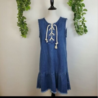 Aerie Denim Nautical Drop Waist Beachy Rope Sleeveless Dress Small Chambray  | eBay