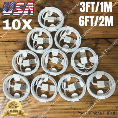 10X Bulk Lot For iPhone 14 13 12 11 8 USB Fast Charger Cable 3/6FT Charging Cord