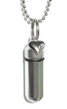 Lovely Classic Silver Heart CREMATION URN on 24" Chain with Pouch  Fill Kit