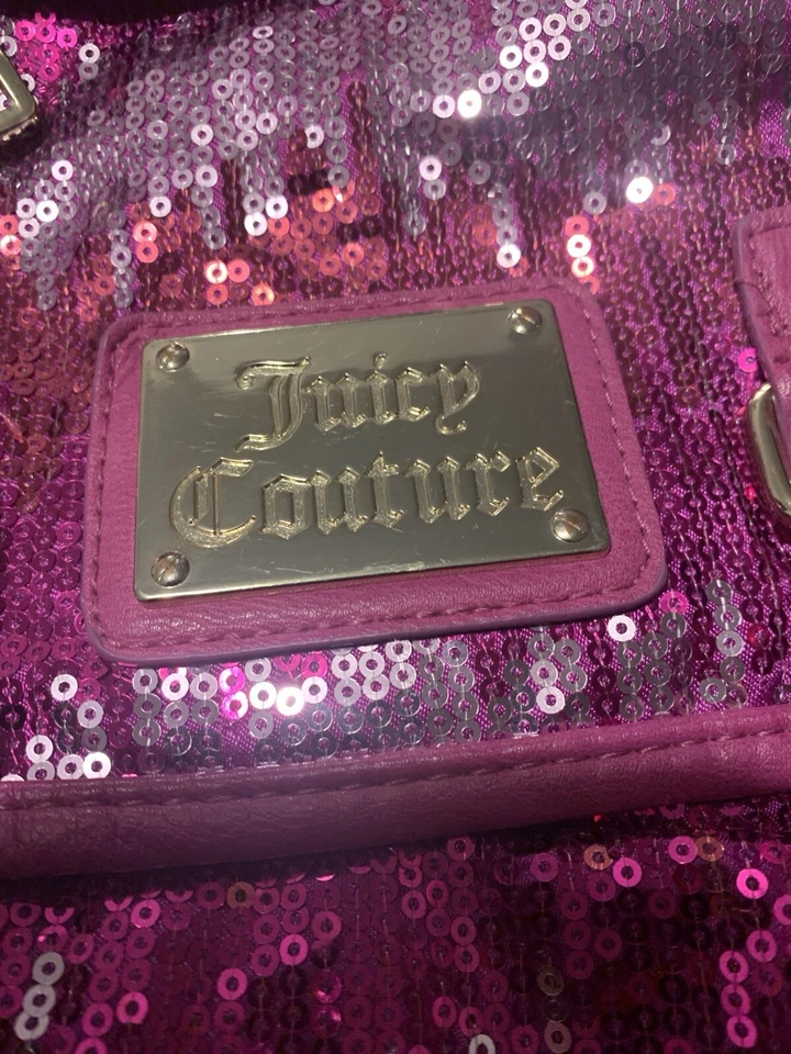 JUICY COUTURE PINK SEQUIN BACKPACK BAG PURSE, GOLD HARDWARE, POCKETS, BUCKLES - Image 3 of 4