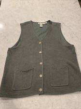 Vintage Eddie Bauer Womens Sage Linen Button Down Vest Size L V-Neckline Pockets