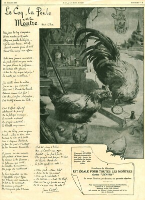 Reklame alte Uhr Zenith der Hahn das Huhn L. Tesson 1915 Ausgabe Zeitschrift