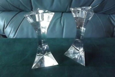 Pr of Orrefors Regina Crystal Candle Sticks 7 1/8 '' Super Cond Free Shipping