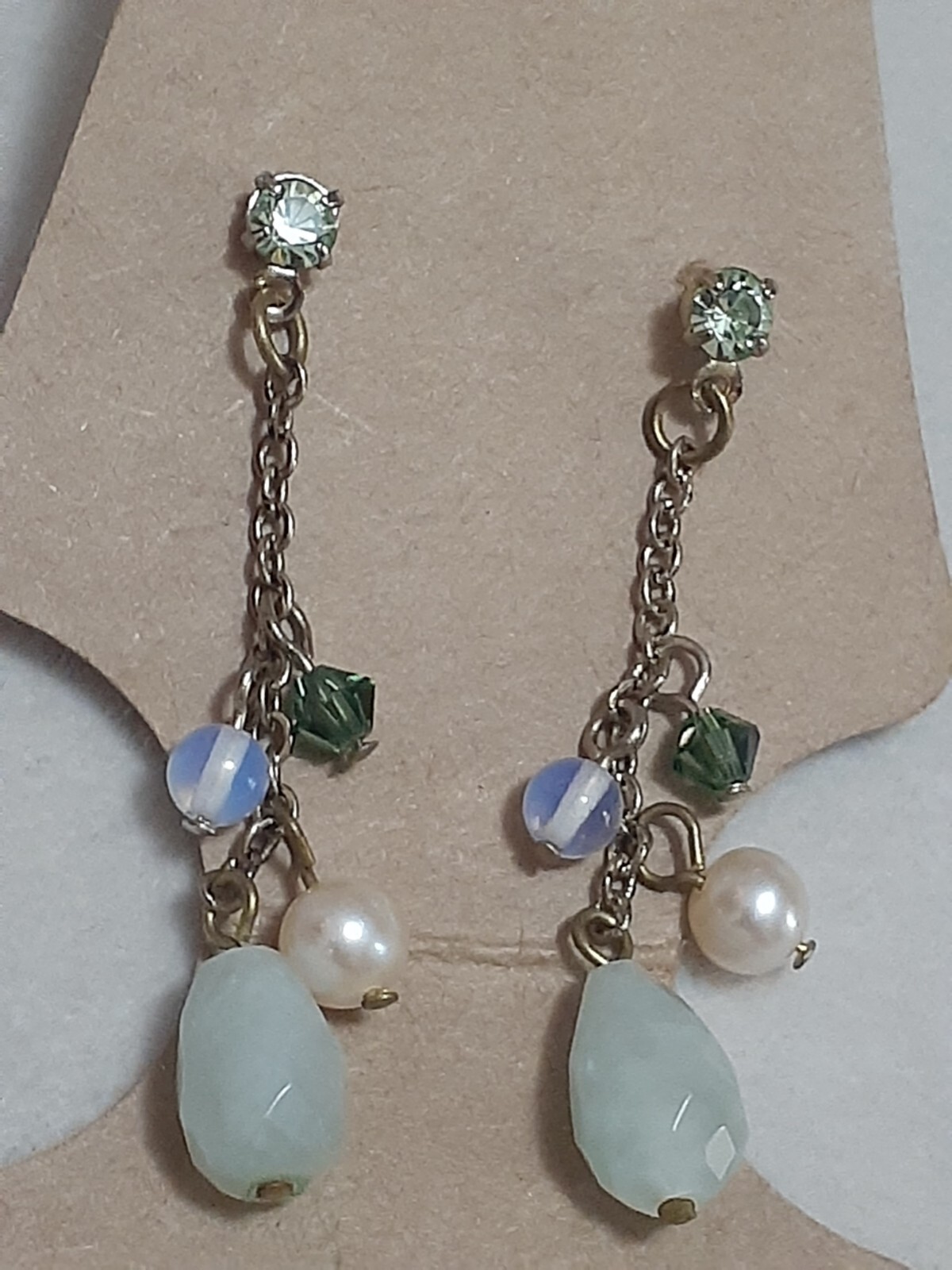 Multi stone cluster chain dangle drop earrings - image 13