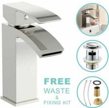 Mono Basin Mixer Tap Square Cloakroom Bathroom Bath Filler Sink Taps Set & waste