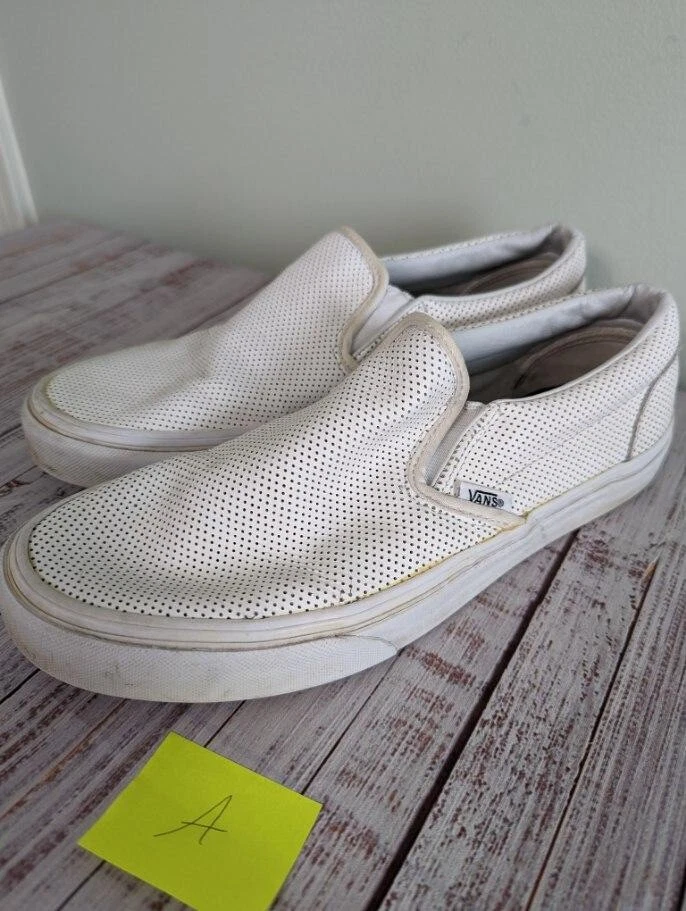 Vans Leather slip on size 9 size 7.5 white | eBay