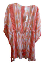 Women's Orange Floral Pom Pom Kimono One Size Time and Tru Woven