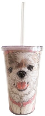 Shih Tzu Tumbler with Straw, Double Wall, 16 Ounces Acrylic Tumbler, BPA-Free