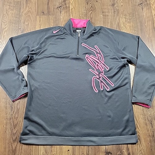Nike Flight Sweatshirt Mens 2XL Gray Pink Dri Fit Quarter Zip Knit Pullover