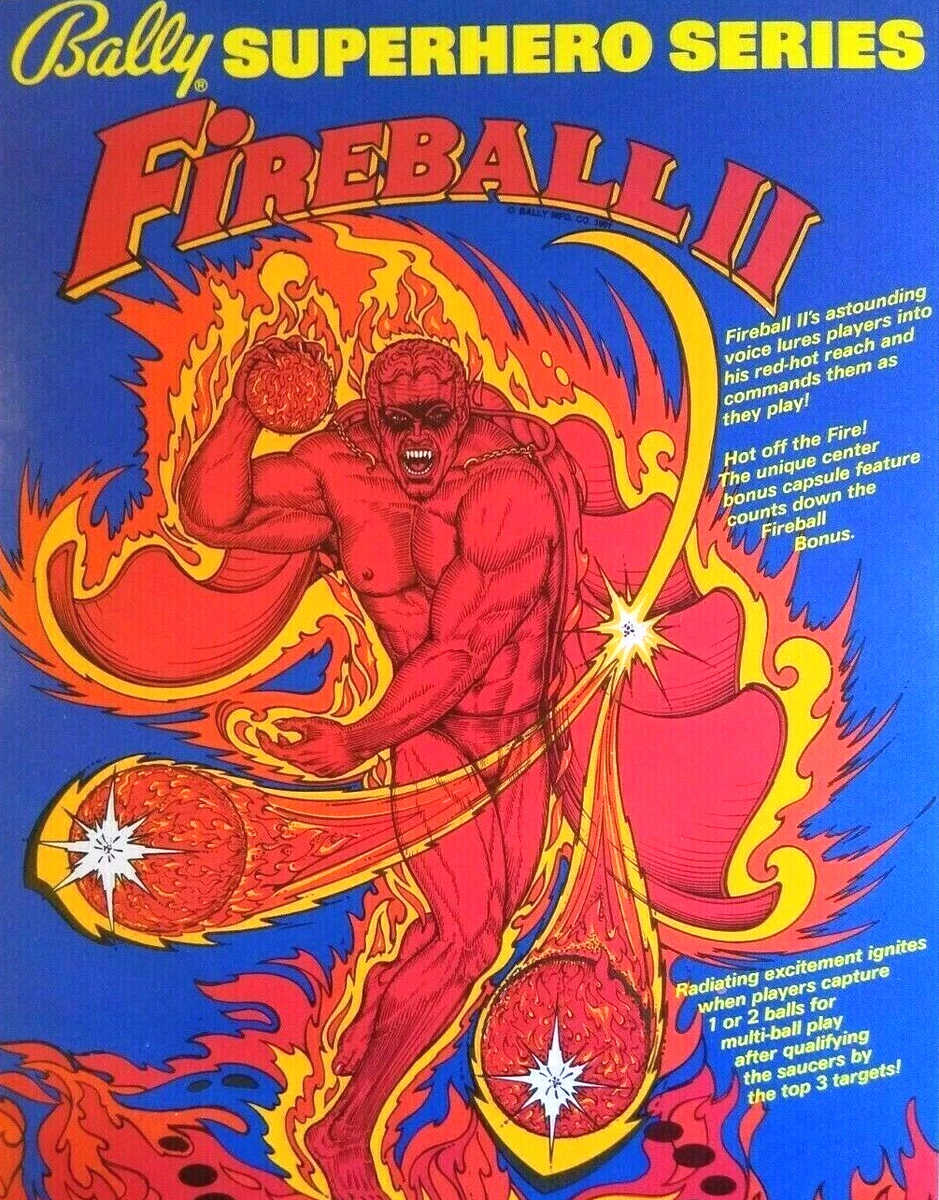 Fireball II Pinball Flyer Original 1980 Fire Gods Art Superhero