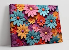 PRETTY MULTI COLOUR FLOWERS DECOR DEEP FRAMED CANVAS WALL ART PICTURE PRINT
