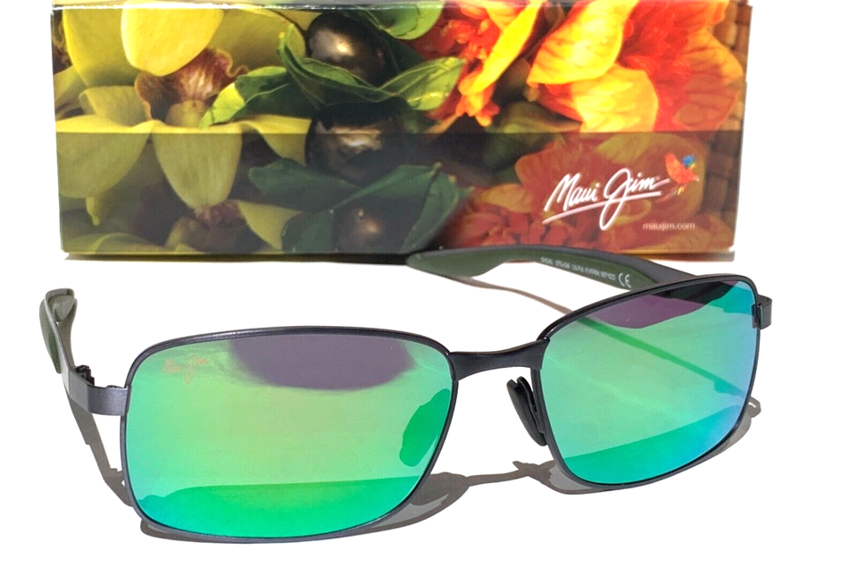 Maui Jim SHOAL Gunmetal Black POLARIZED Green GLASS lens Sunglasses