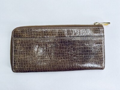 New Sazaby Brown Snake Print Leather Tan Interior Zip Around Long