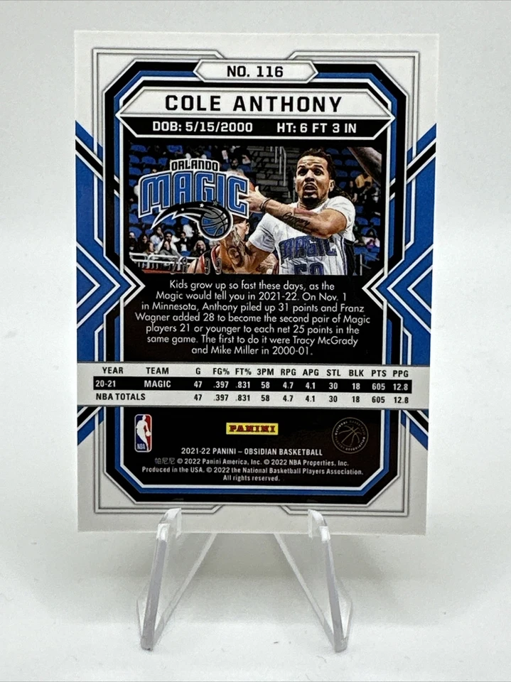 2021 Panini Obsidian Yellow Green Flood Cole Anthony #116 /99 - Image 2 of 2