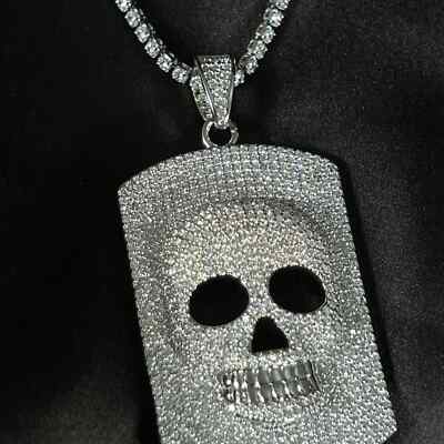 925 Sterling Silver Round Moissanite Skull Head Studded Iced Out Pendant  For Men