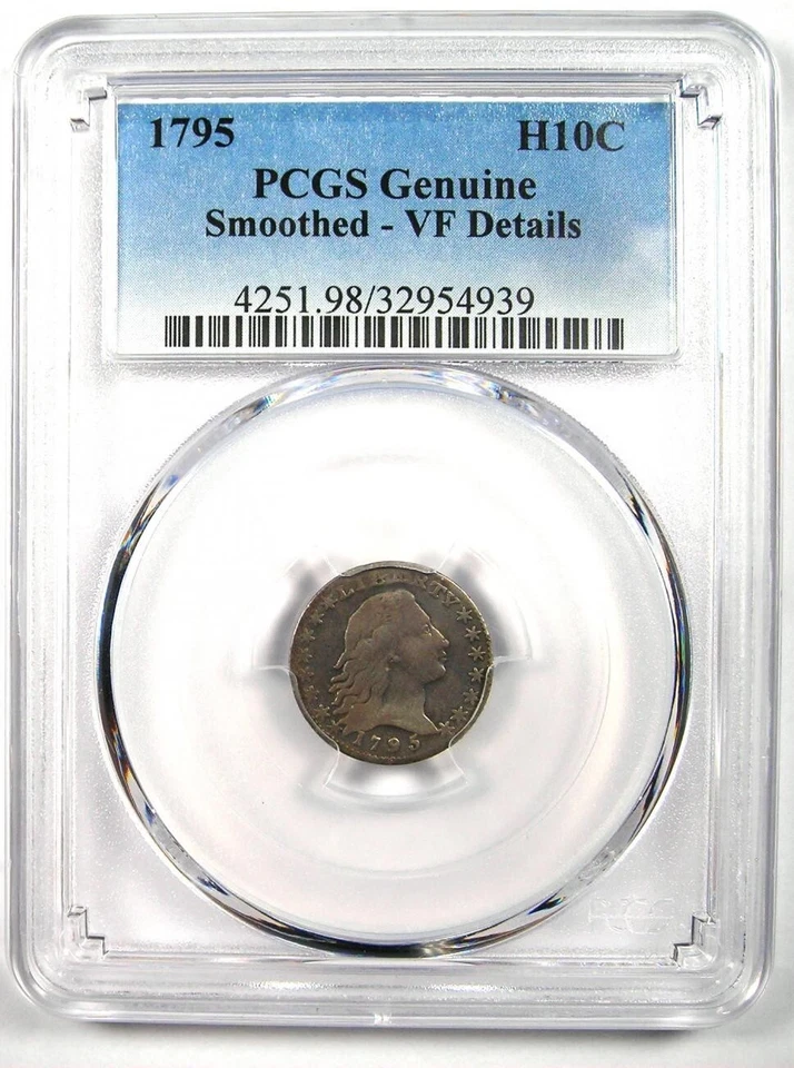 Media moneda de diez centavos 1795 cabello suelto H10C - Certificado PCGS VF Detalles - ¡Moneda de fecha rara! Foto 2 de 4