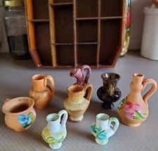 LOT (8) MINIATURE JUGS PORTUGAL HAND PAINTED ASSORTED 