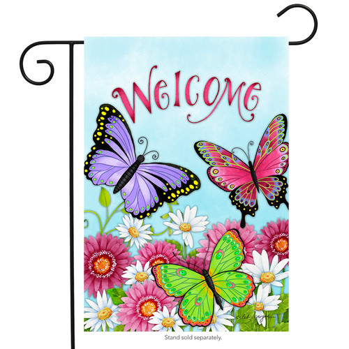 BRIARWOOD LANE Ärmel Garten Flagge 12,5x18 WILLKOMMEN SCHMETTERLING Blumen Floral NEU - Bild 1 von 2
