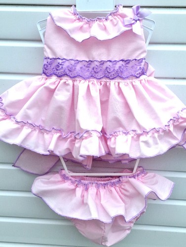 DREAM 0-8 YEARS baby girls Spanish tie belt long top and full frilled knickers - Picture 2 of 11