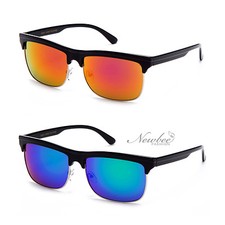 Wide Half Frame Sunglasses Flash Mirror Lens Flat Top Style Vintage Retro Style