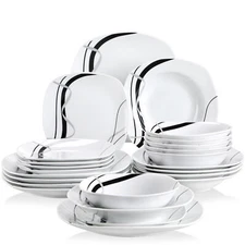 VEWEET FIONA Dinnerware Set 24Pc Porcelain Tableware PlateBowl Set Service for 6