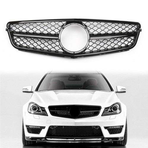 C63 Style Gloss Black Grill Grille Fits C-Class Benz W204 C300 C350 08-14 US
