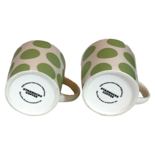 2 Starbucks White Green Polka Dot Coffee Mugs 2005 16oz Pair Two Ceramic Retro - Picture 4 of 4