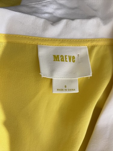 Anthropologie Maeve Seide Tank Top Shirt Gr. 8 Bluse Ärmel gelb weiß - Bild 7 von 8