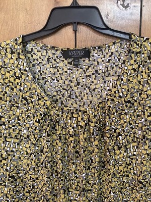 Kasper Women s 3X Sleeveless Top Pleated Yellow and Black 