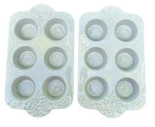 Gracious Goods Blue Ceramic Muffin Cupcake Pans Set Of 2