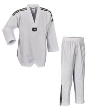 VENDITA FINALE! Tuta da taekwondo Adidas, Adi Club 3 strisce, rovescio bianco - Dobok TKD