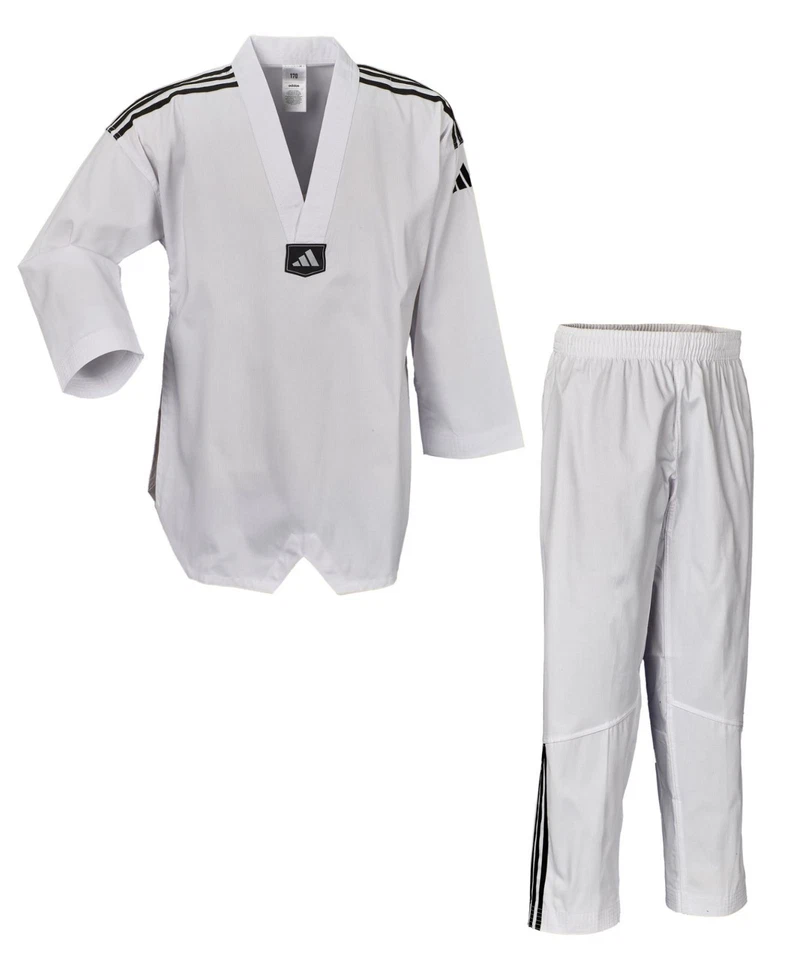 Final SALE! adidas Taekwondoanzug, Adi Club 3 stripes, weißes Revers - Dobok TKD - Bild 1 von 4